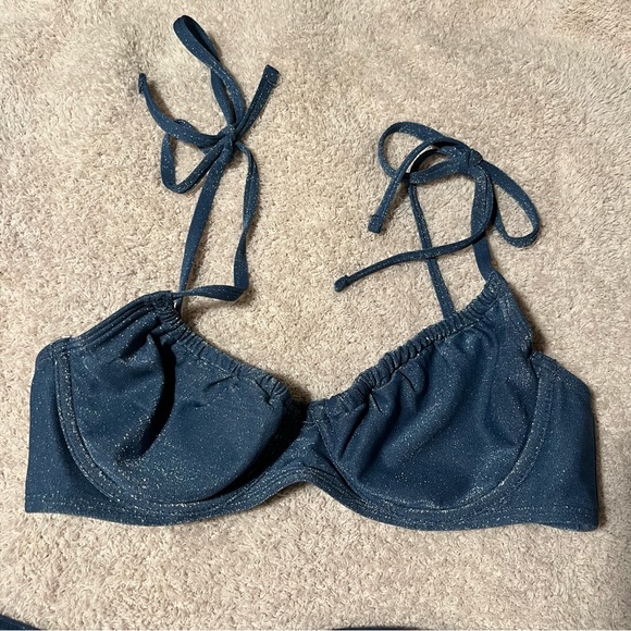 Abercrombie Blue Shimmer Bikini '90s Top and High Leg Cheeky Bottom, size Medium - Picture 8 of 11